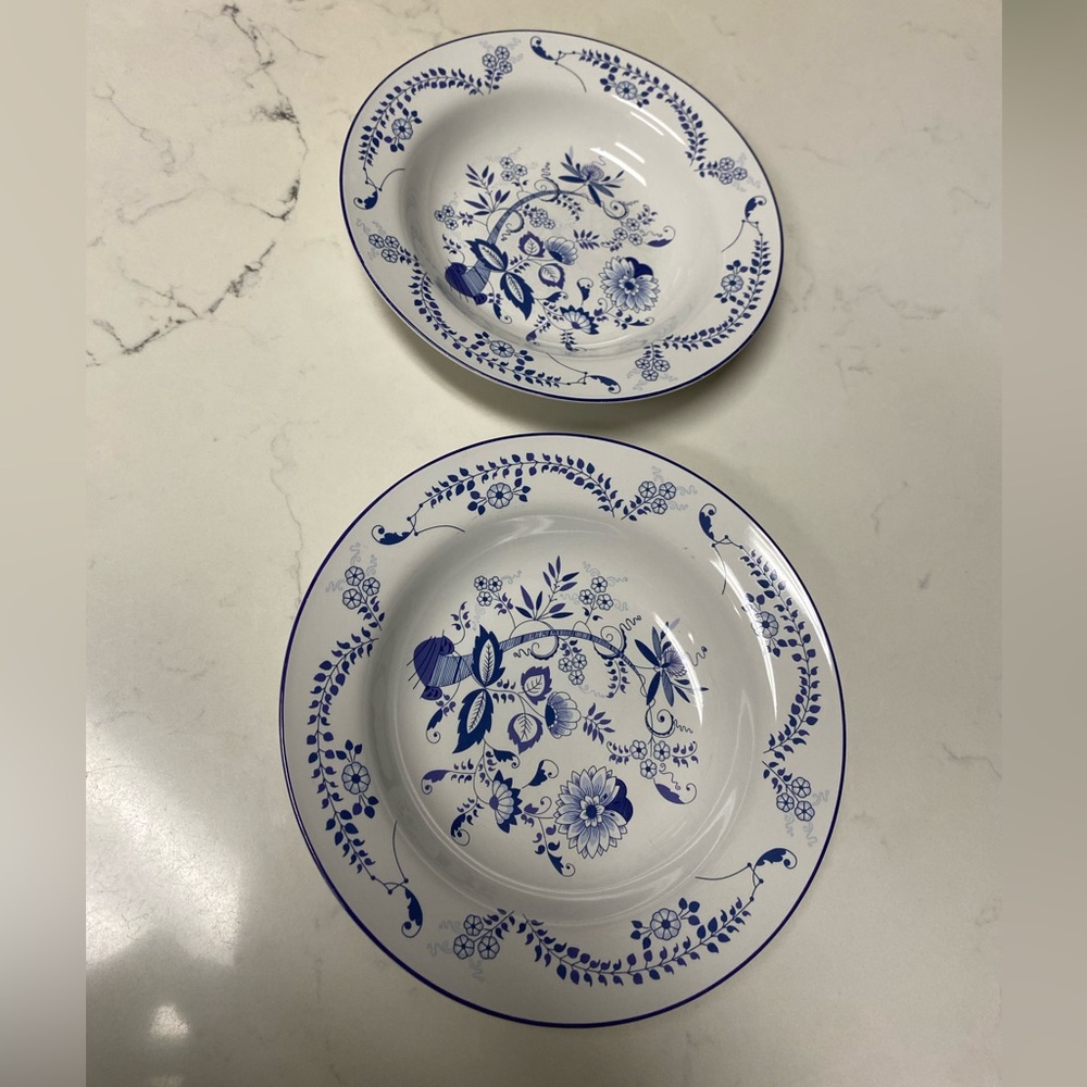 Vintage Royal Cuthbertson Blue Onion Soup Bowl Round Serving Dish Floral Pattern